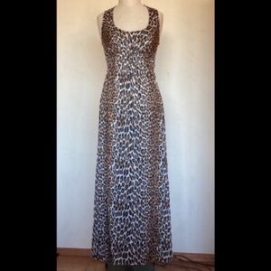 1970s Vanity Fair leopard print nylon knit nightgown, maxi full length, XS